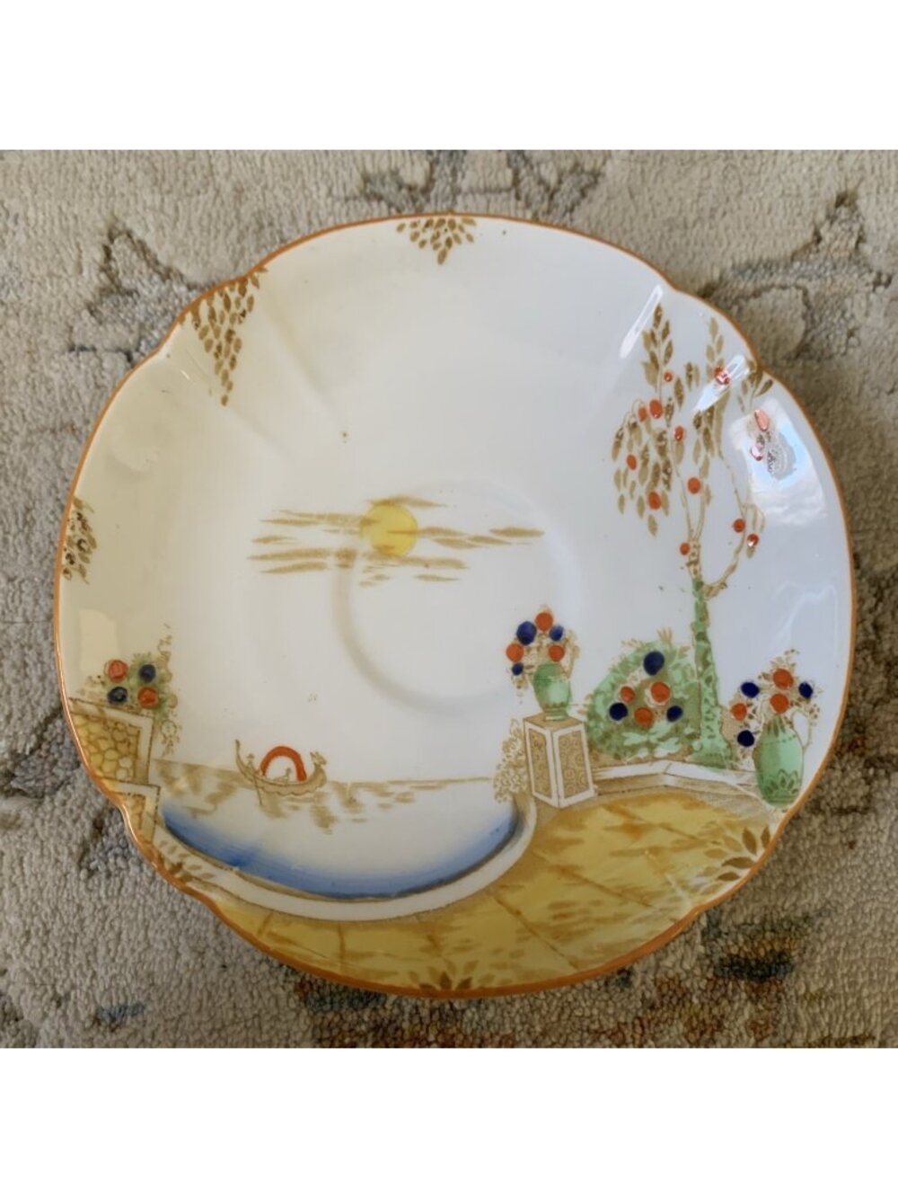Vintage Melba Bone China England Oriental Asian Scene Scalloped Bowl Dish
